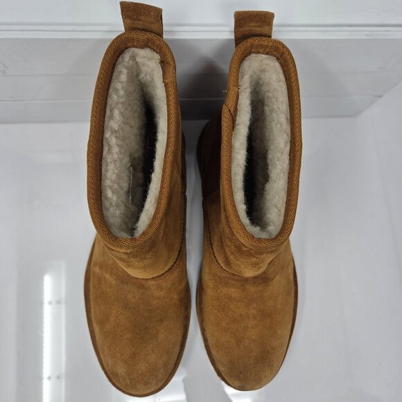 Clarks Womens 6 Boots Winter Suede Faux Fur Short Cognac Brown Drafty Day Comfy - Picture 4 of 10